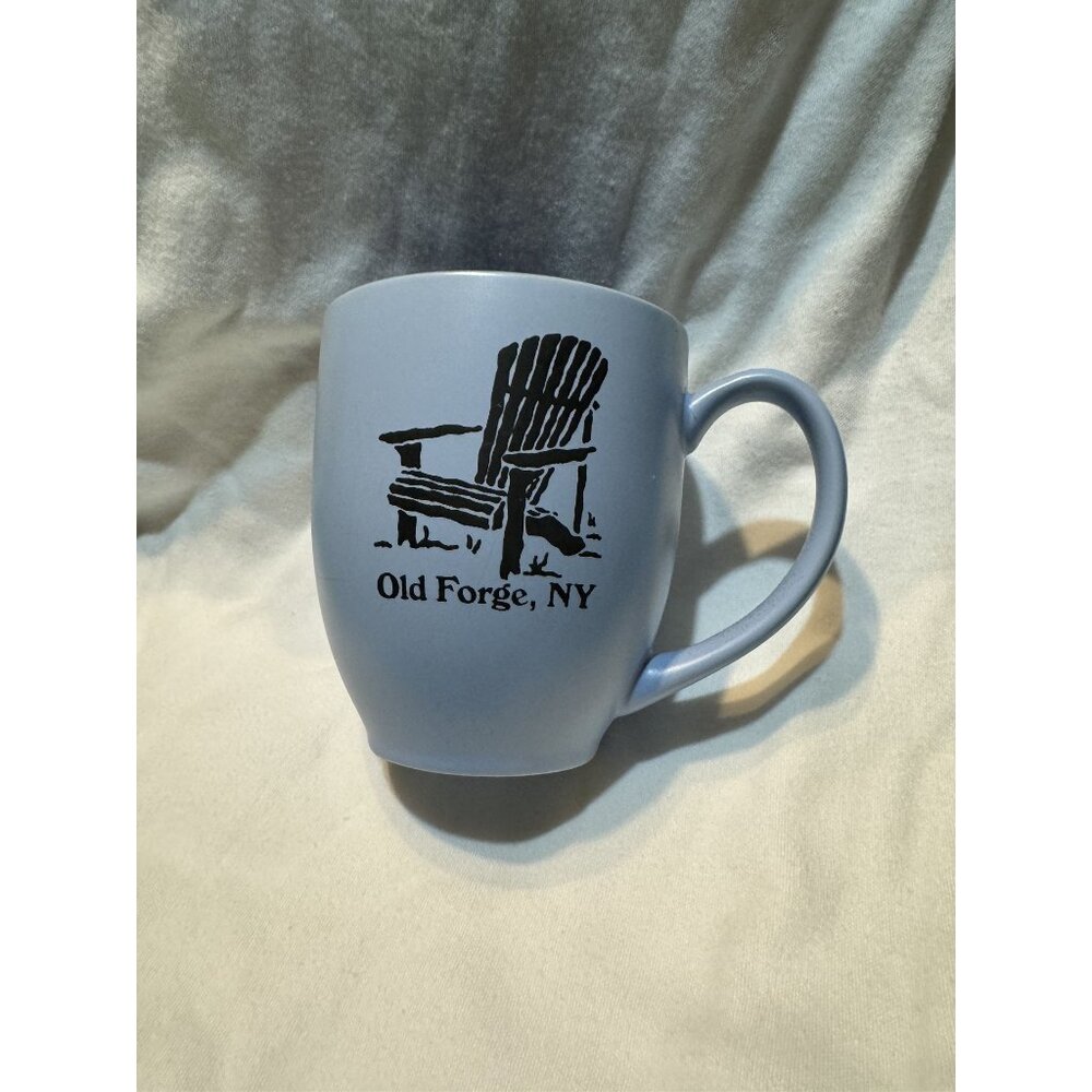 Old Forge NY Ceramic Mug With Adirondack Chair Print M Ware China 14oz Blue & Wh